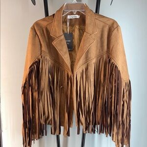 Chartou Tan Suede Fringe Leather Jacket - Women